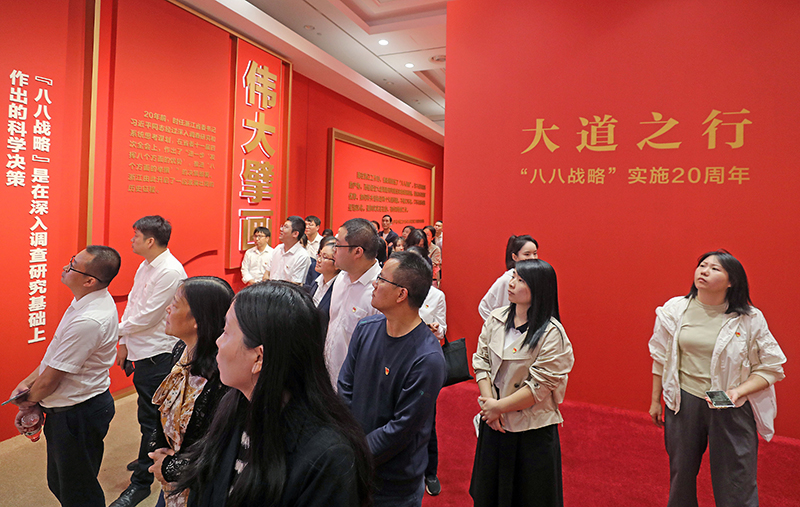 大道之行——“八八戰(zhàn)略”實(shí)施20周年大型主題展覽開展以來(lái)，觀眾絡(luò)繹不絕。